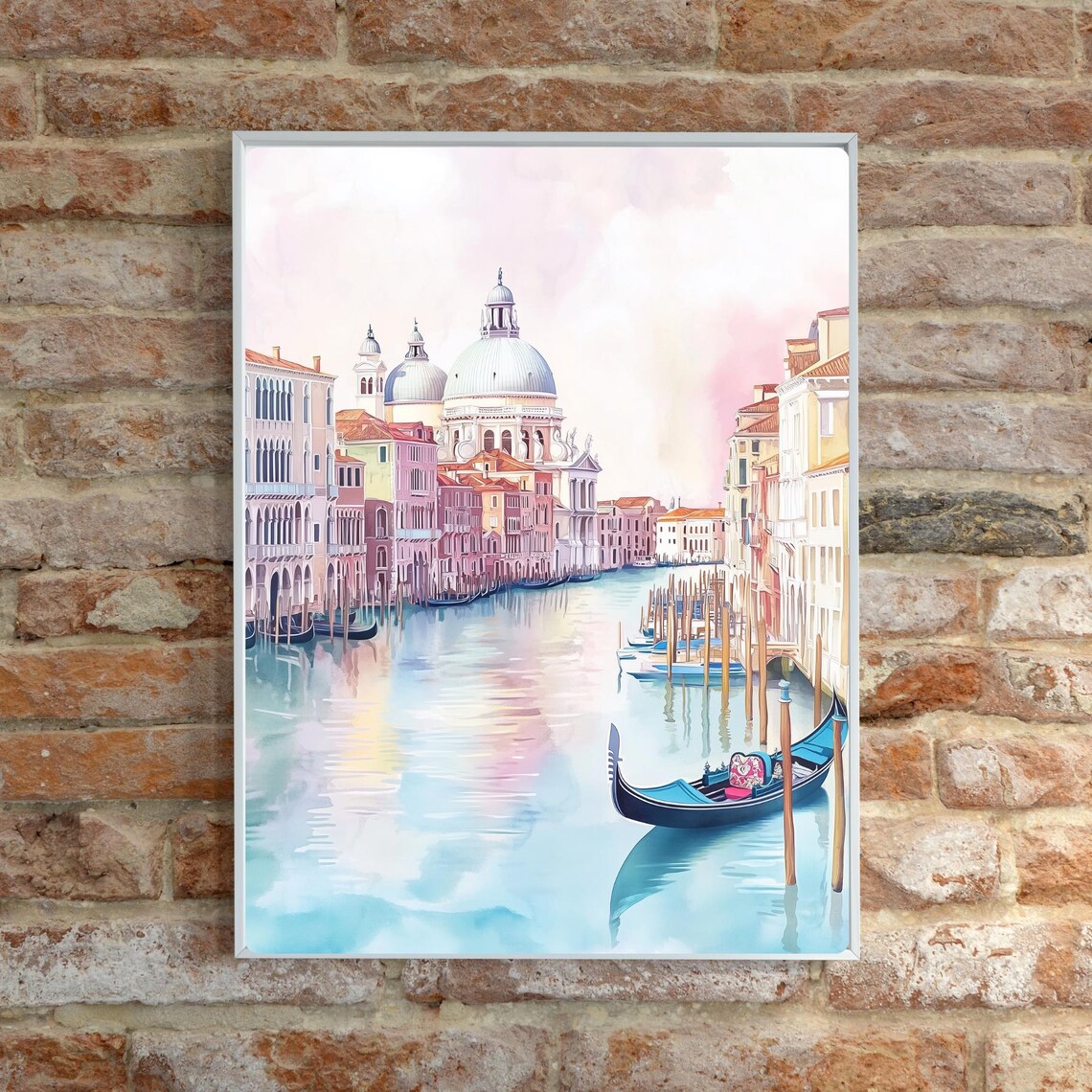 Venice Grand Canal Pastel Watercolor Gondola Scenic Cityscape Poster - Image 2