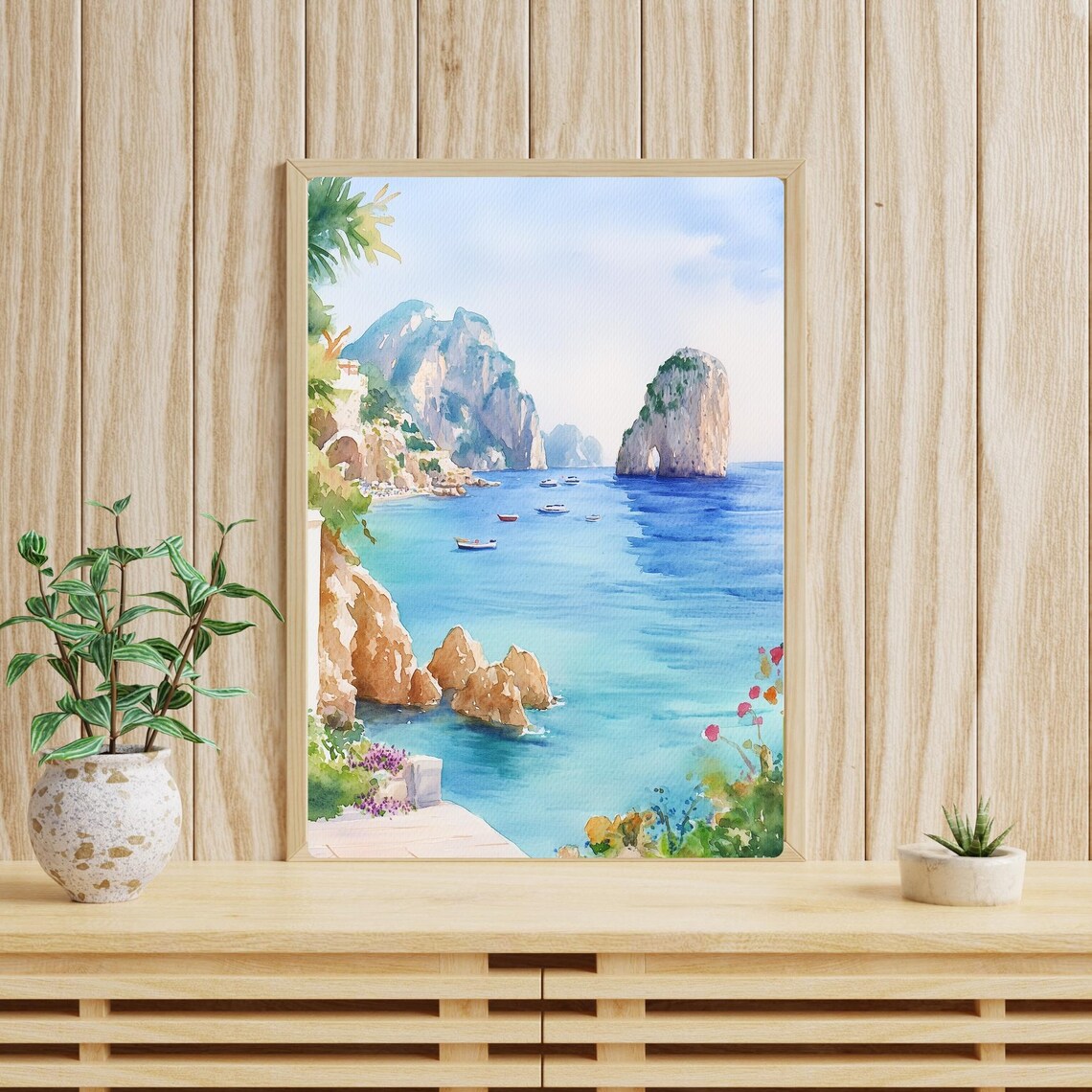 Capri Italy Faraglioni Rocks Turquoise Sea Watercolor Poster - Image 4