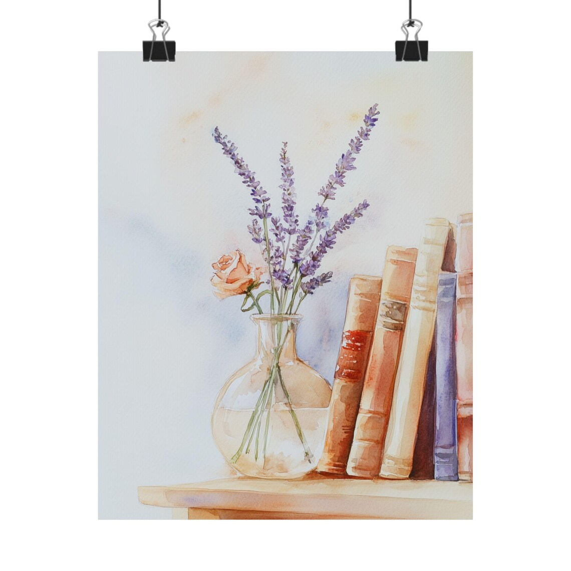 Minimalist Floral Books, Watercolor Art Print