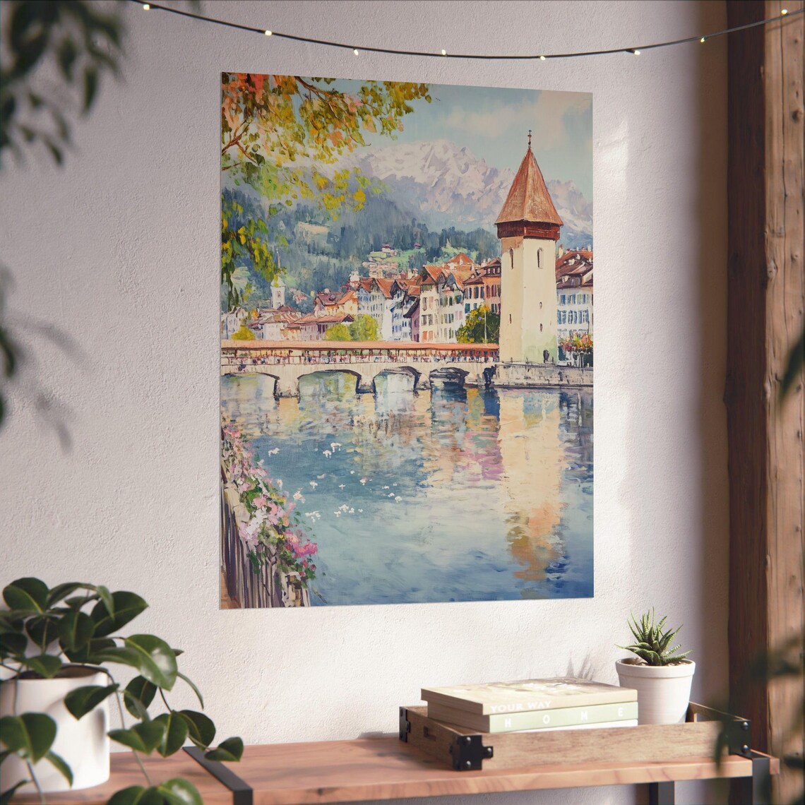 Chapel Bridge Lucerne, Switzerland Watercolor Travel Poster - Image 6