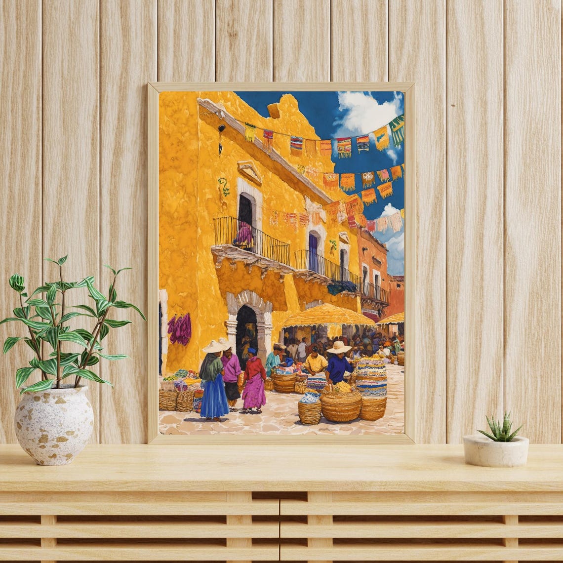 Izamal Mexico Market Yellow City Baskets Street Scene Poster - Image 4