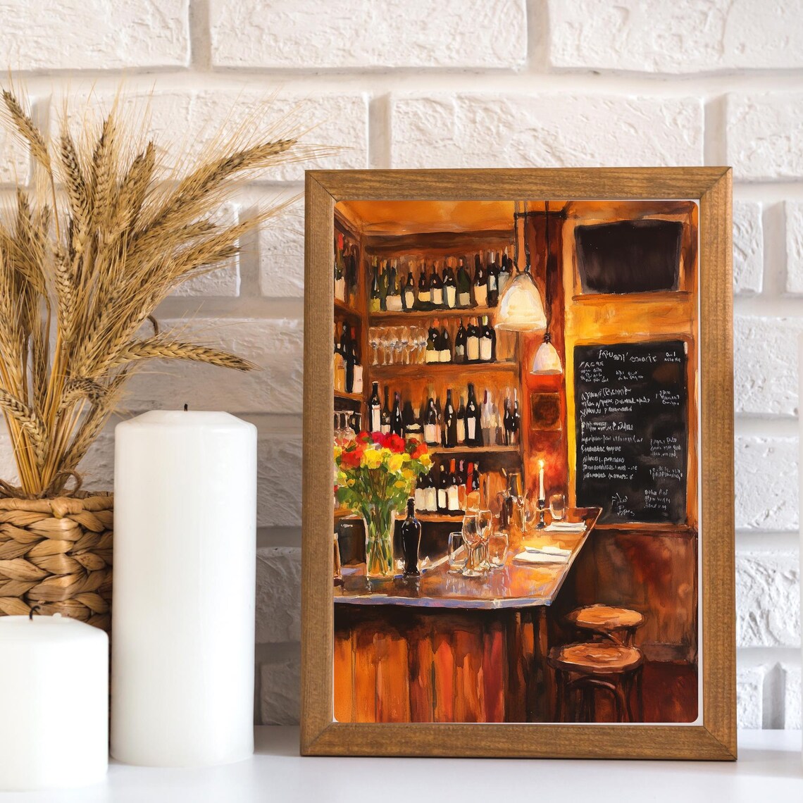 Parisian Wine Bar with a Candlelit Counter and Menu Art Print - Image 3