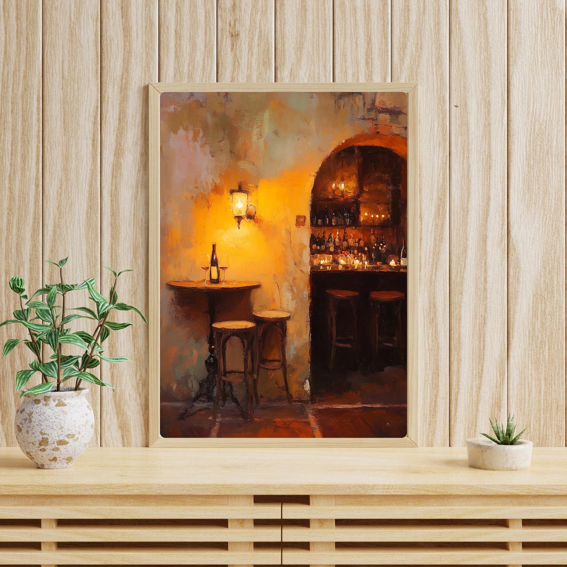 European Wine Bar Candlelit Evening Oil Painting Romantic Wall Poster - Image 3