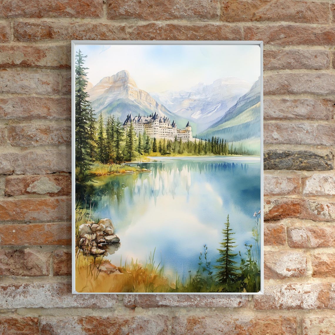 Banff Springs Hotel Art Print Canadian Rockies Wall Art Lake Louise Mountain Landscape Alberta Castle Watercolor Painting - Image 3
