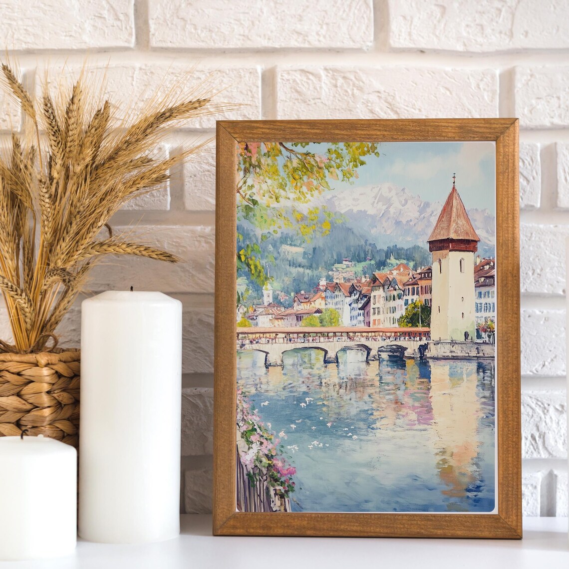 Chapel Bridge Lucerne, Switzerland Watercolor Travel Poster - Image 2