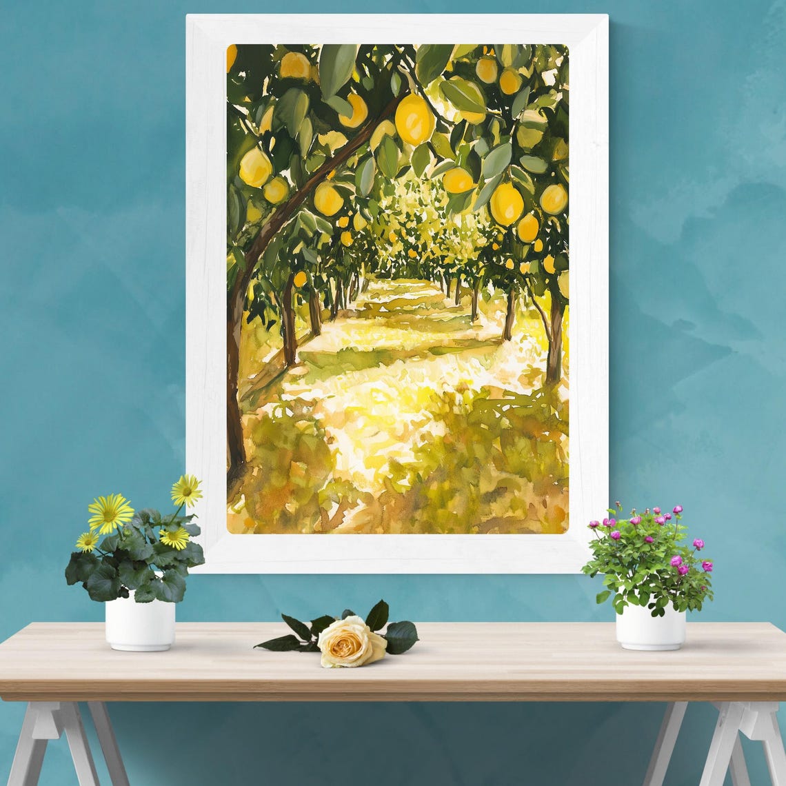 Sunlit Lemon Grove Citrus Orchard Dappled Light Watercolor Poster - Image 2