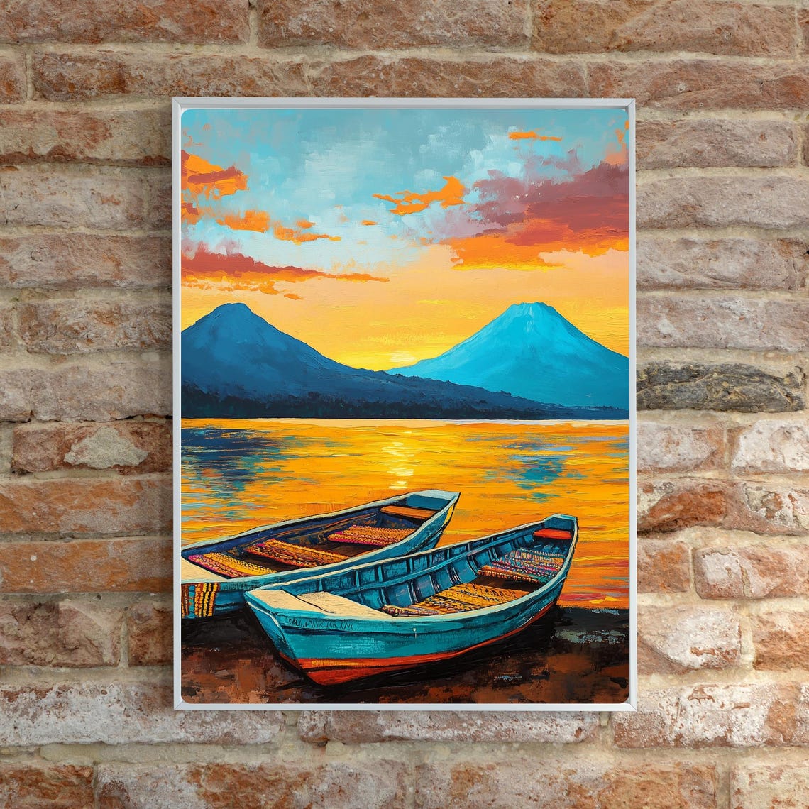 Lake Atitlan Painting Guatemalan Volcano Landscape Art Print Highland Lake Decor Sunrise Over Water Lakeside Print Peaceful Sun - Image 5