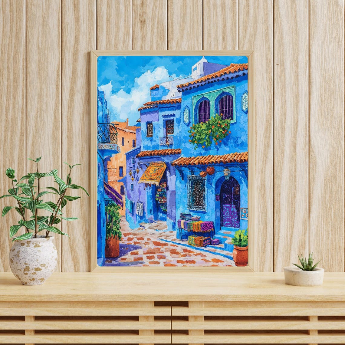 Chefchaouen Morocco Blue City Alley Terracotta Roofs Travel Poster - Image 3