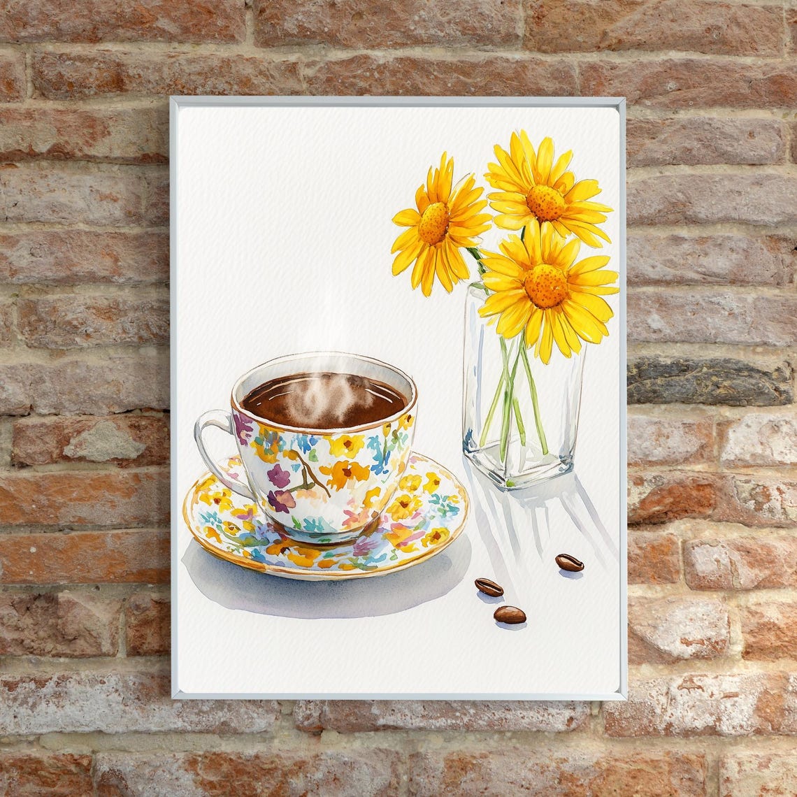 Floral Coffee Cup Yellow Daisies Cheerful Spring Morning Wall Art - Image 5