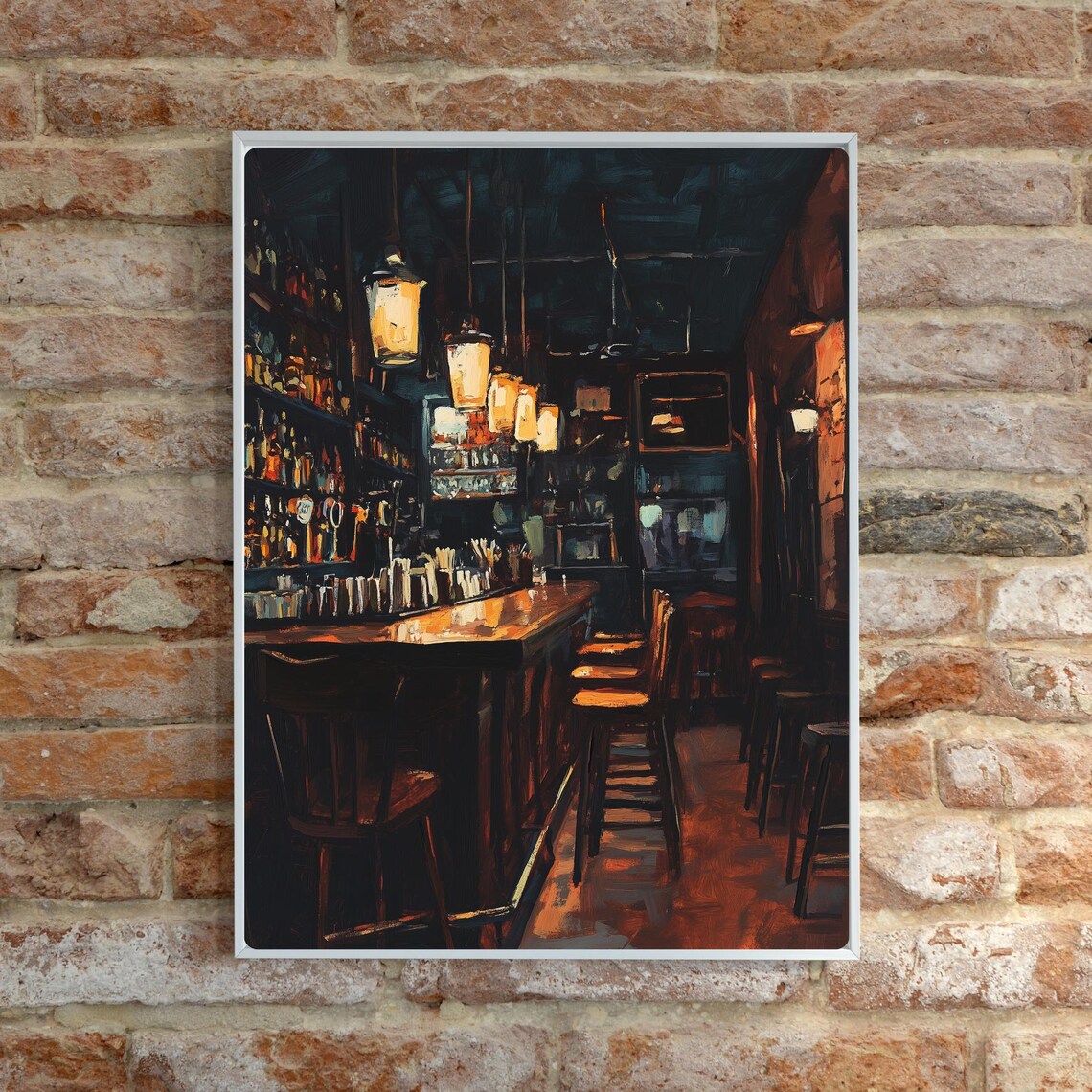 Empty Bar At Night Painting, After Hours Scene Art Print - Image 6