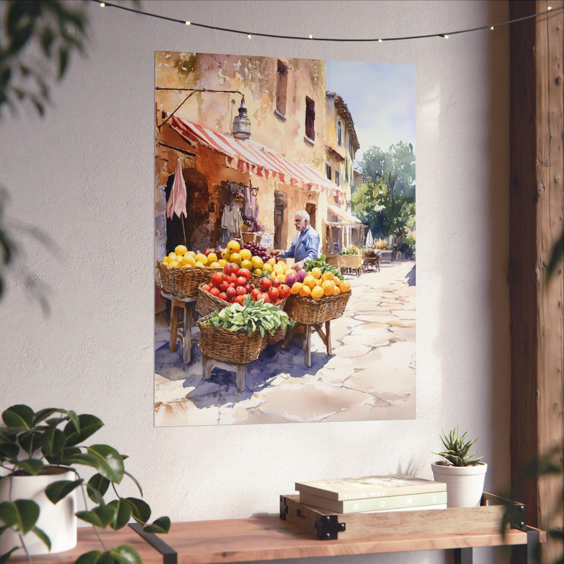 Italian Street Fruit Market Fresh Produce Baskets Watercolor Poster - Image 3
