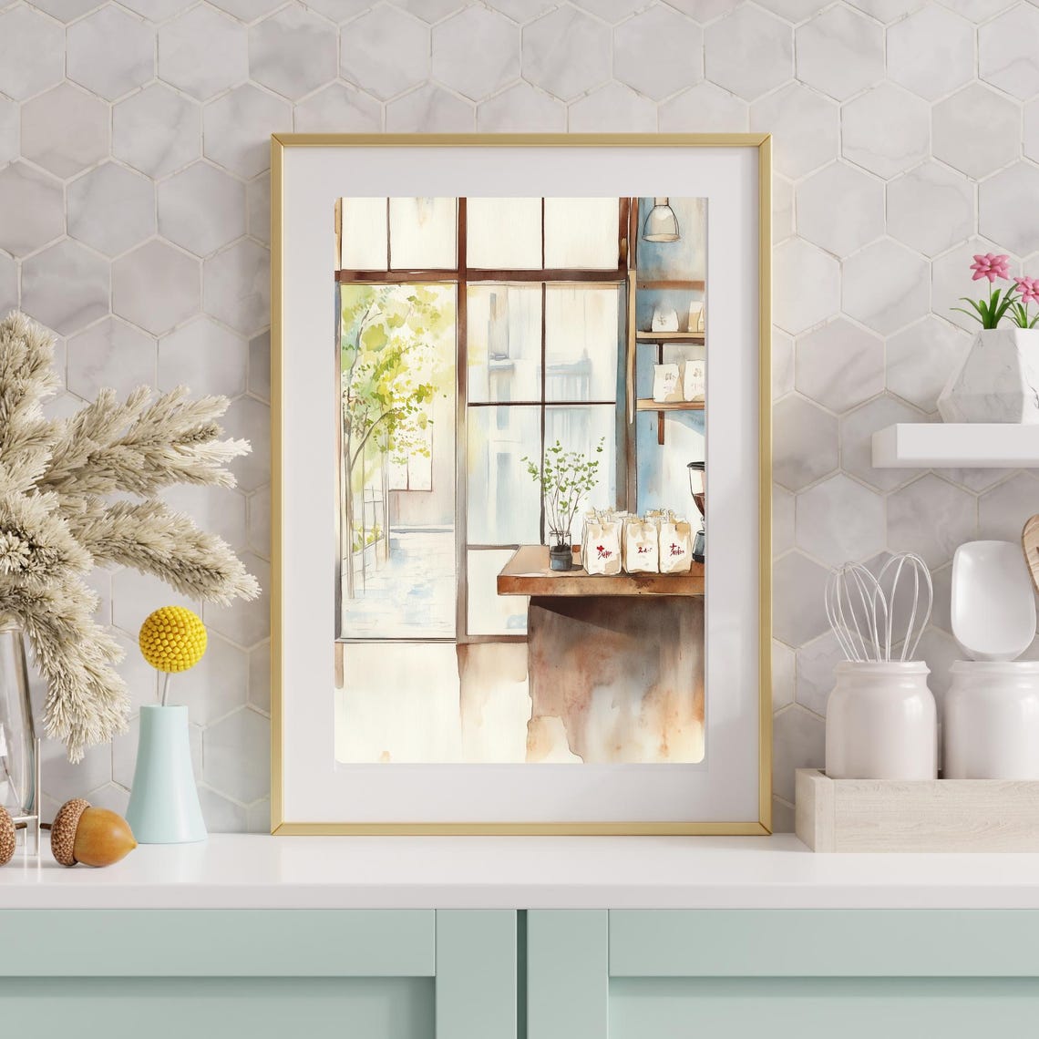 Minimalist Kyoto Coffee Roastery Interior in Morning Light Poster - Image 5