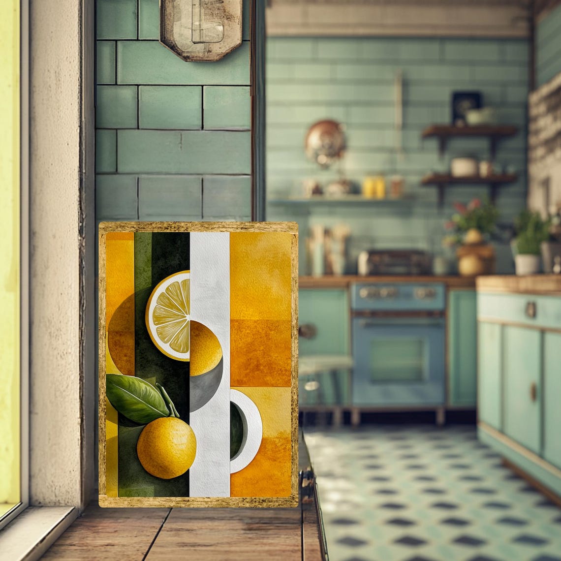 Geometric Lemon Slice Bold Yellow Black Modern Citrus Art Poster - Image 2