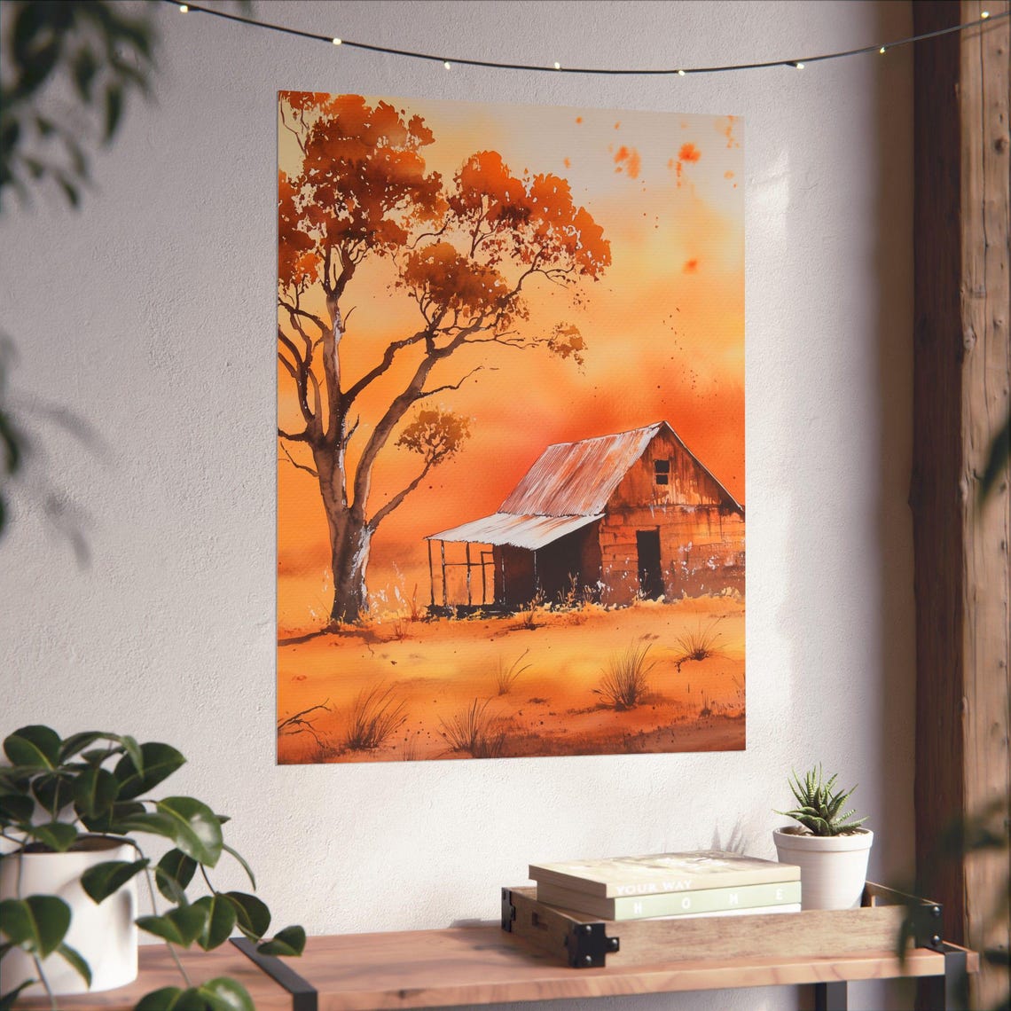 Weathered Barn at Sunset Autumn Tree Rustic Watercolor Poster - Image 6