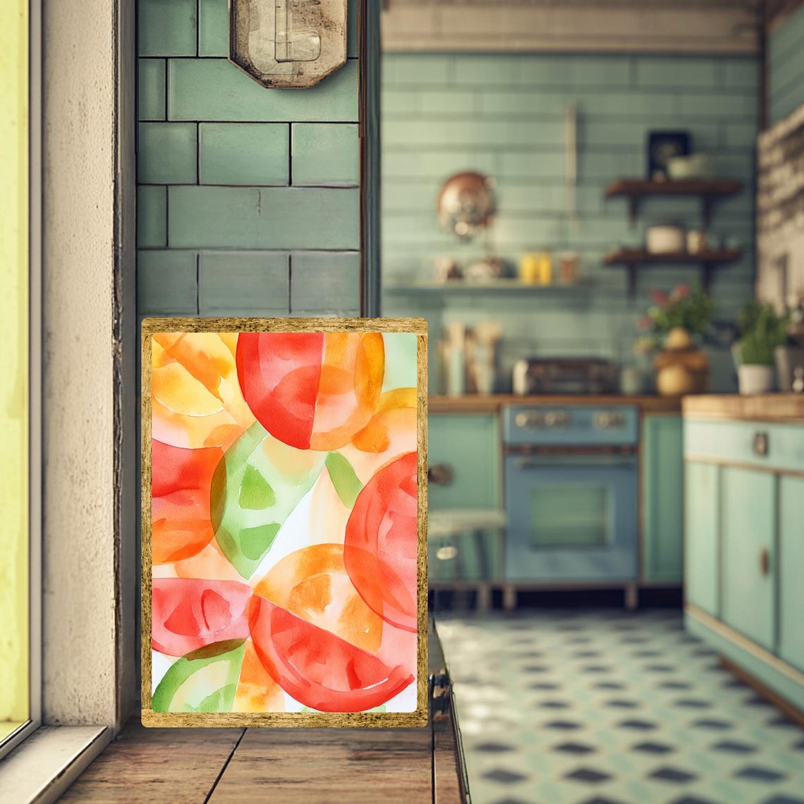 Abstract Sliced Tomatoes Minimalist Kitchen Watercolor Poster - Image 2