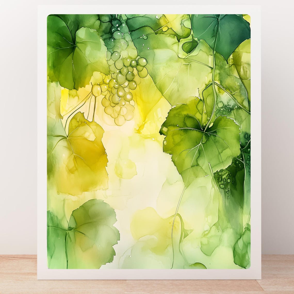 Sunlit Green Gold Grapevine Leaves Botanical Watercolor Poster - Image 5