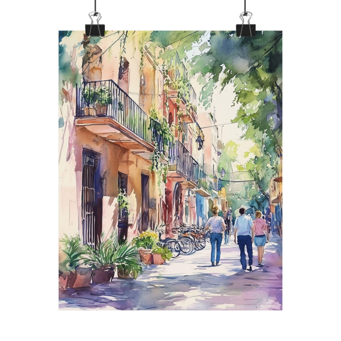 Roma Norte Mexico City Street Balconies Bicycles Watercolor Poster
