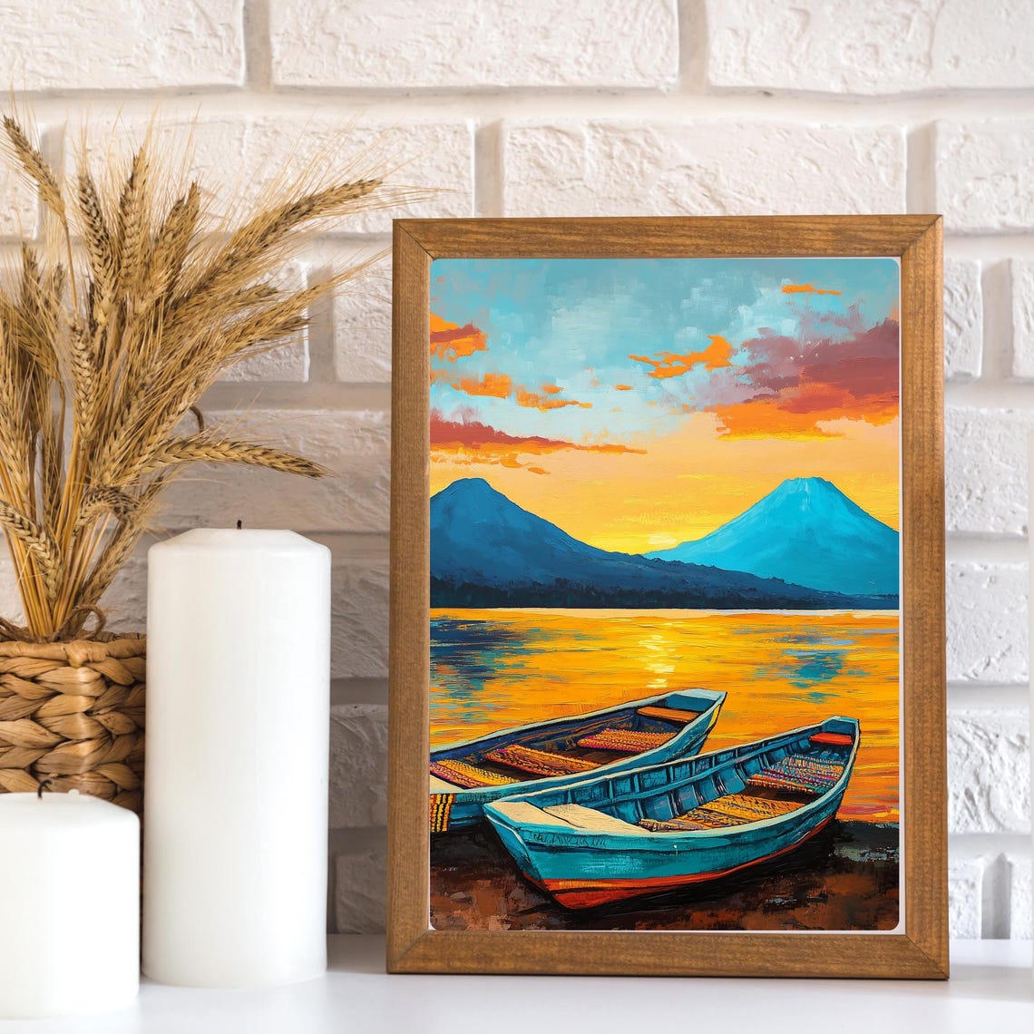 Lake Atitlan Painting Guatemalan Volcano Landscape Art Print Highland Lake Decor Sunrise Over Water Lakeside Print Peaceful Sun - Image 2