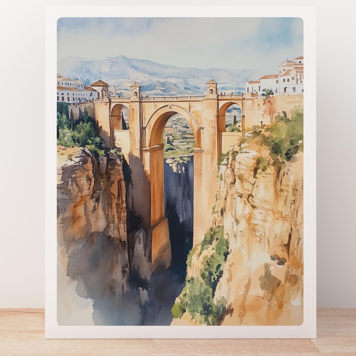 Puente Nuevo Bridge Ronda Spain Canyon Watercolor Art Poster - Image 5