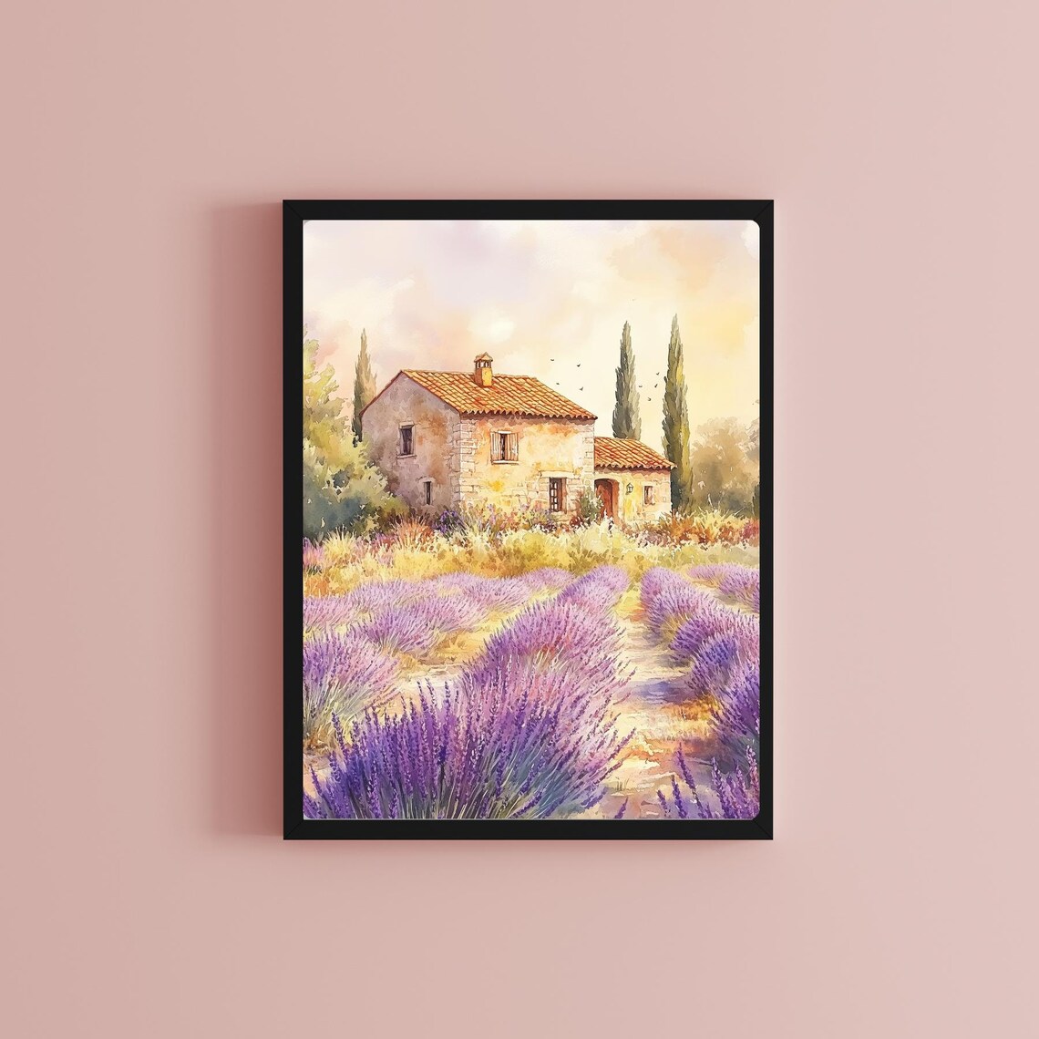 Lavender Field Stone Farmhouse French Countryside Watercolor Poster - Image 2