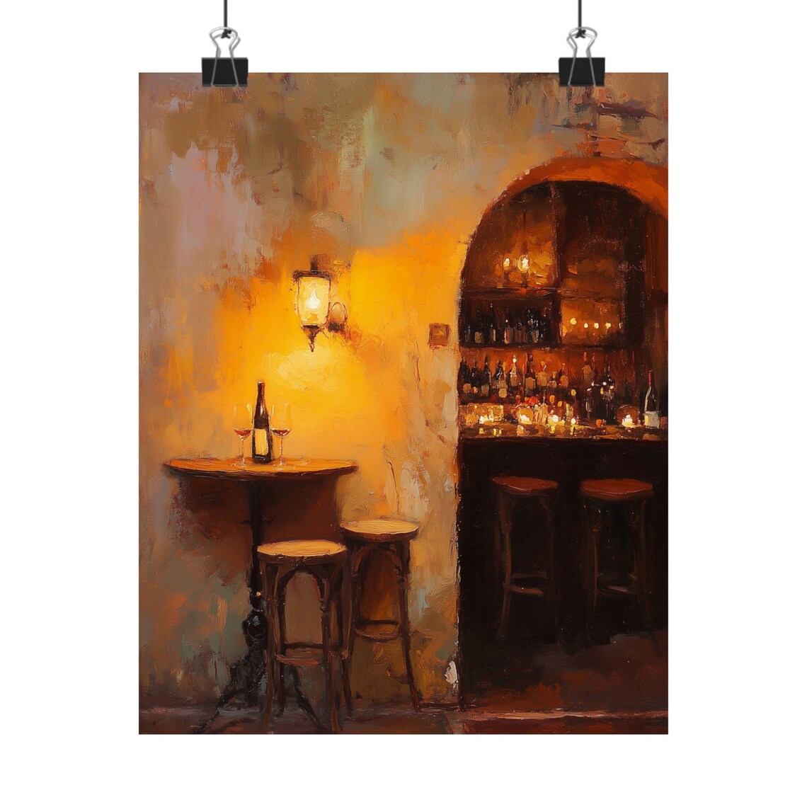 European Wine Bar Candlelit Evening Oil Painting Romantic Wall Poster