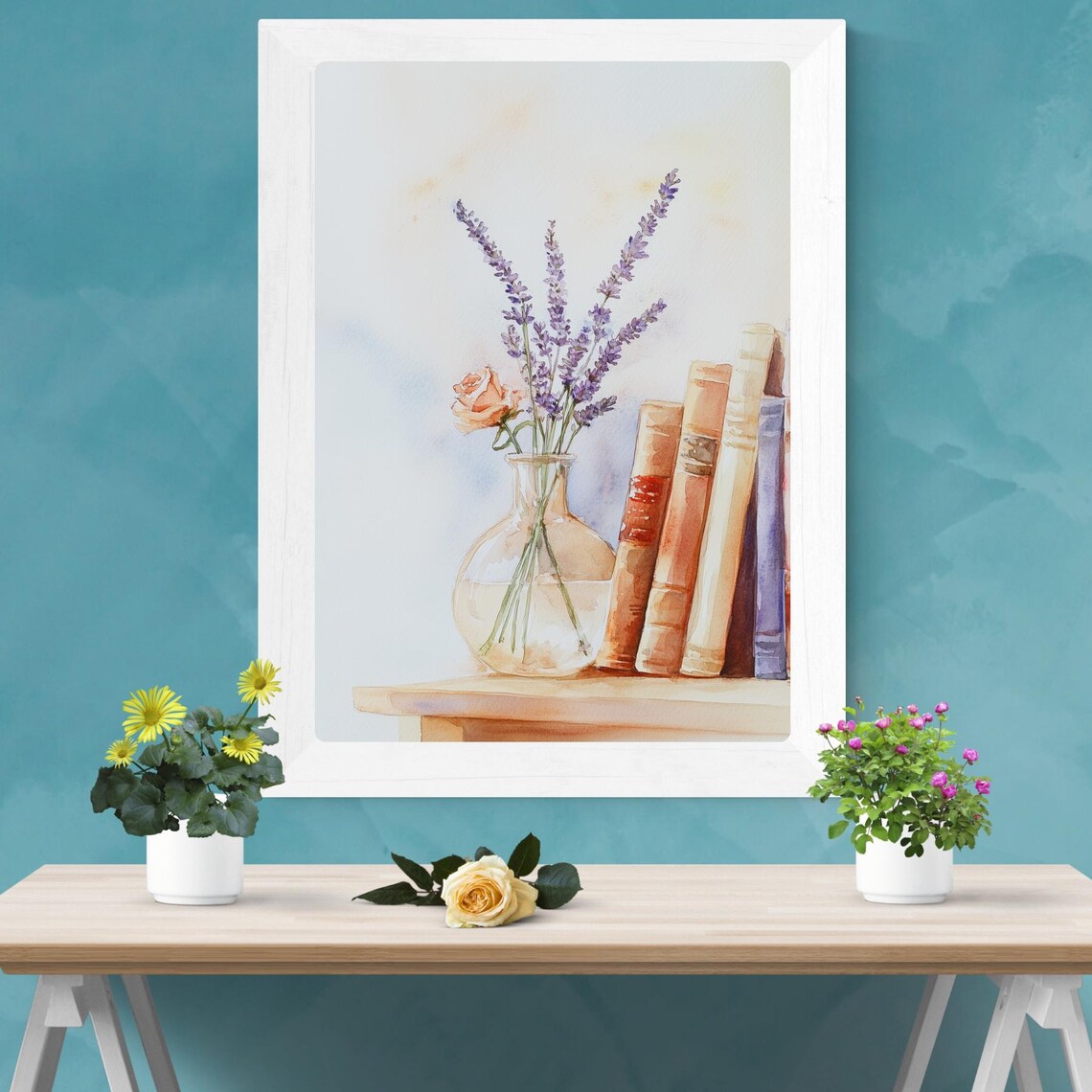 Minimalist Floral Books, Watercolor Art Print - Image 2