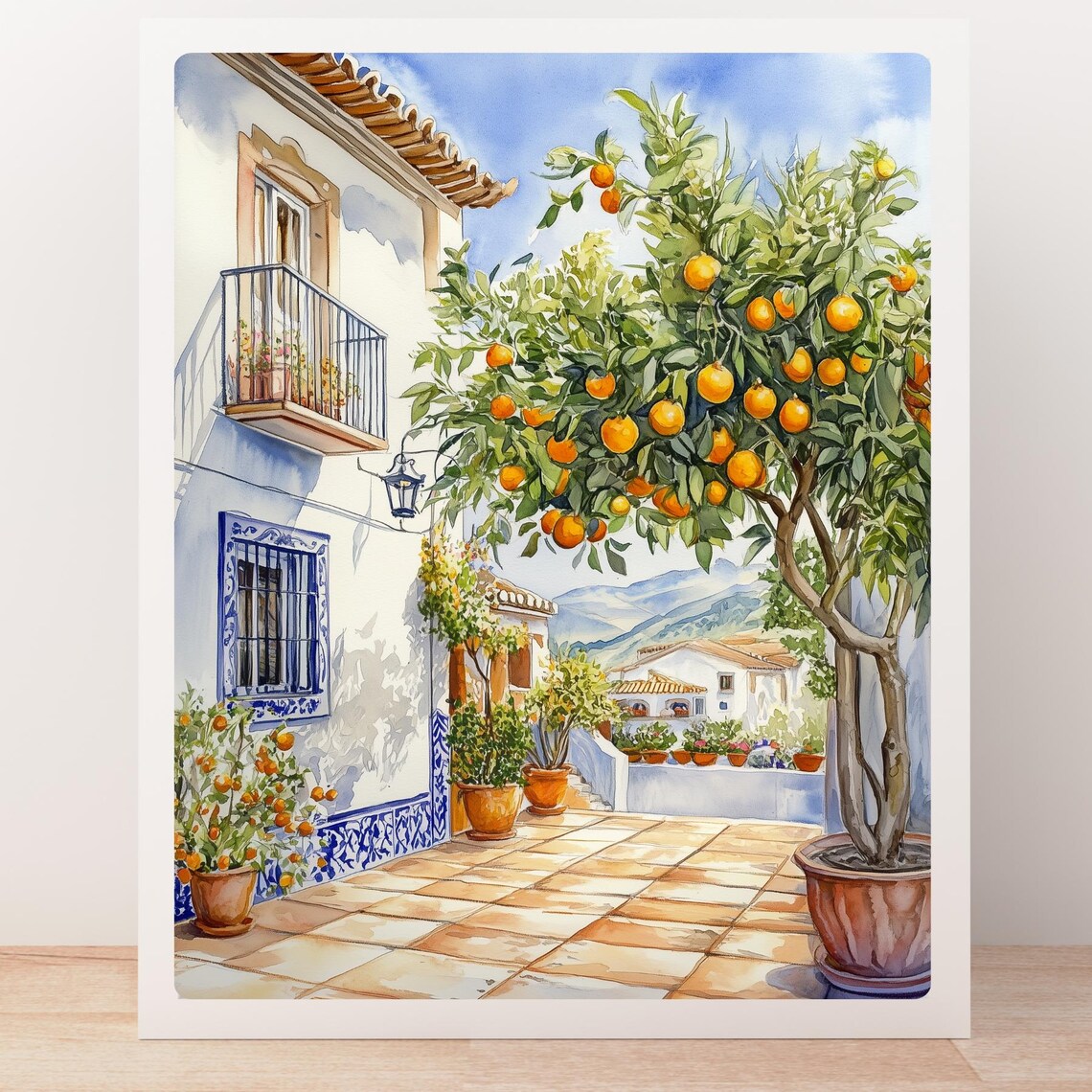 Andalusian Orange Tree Courtyard White House Patio Watercolor Poster - Image 5