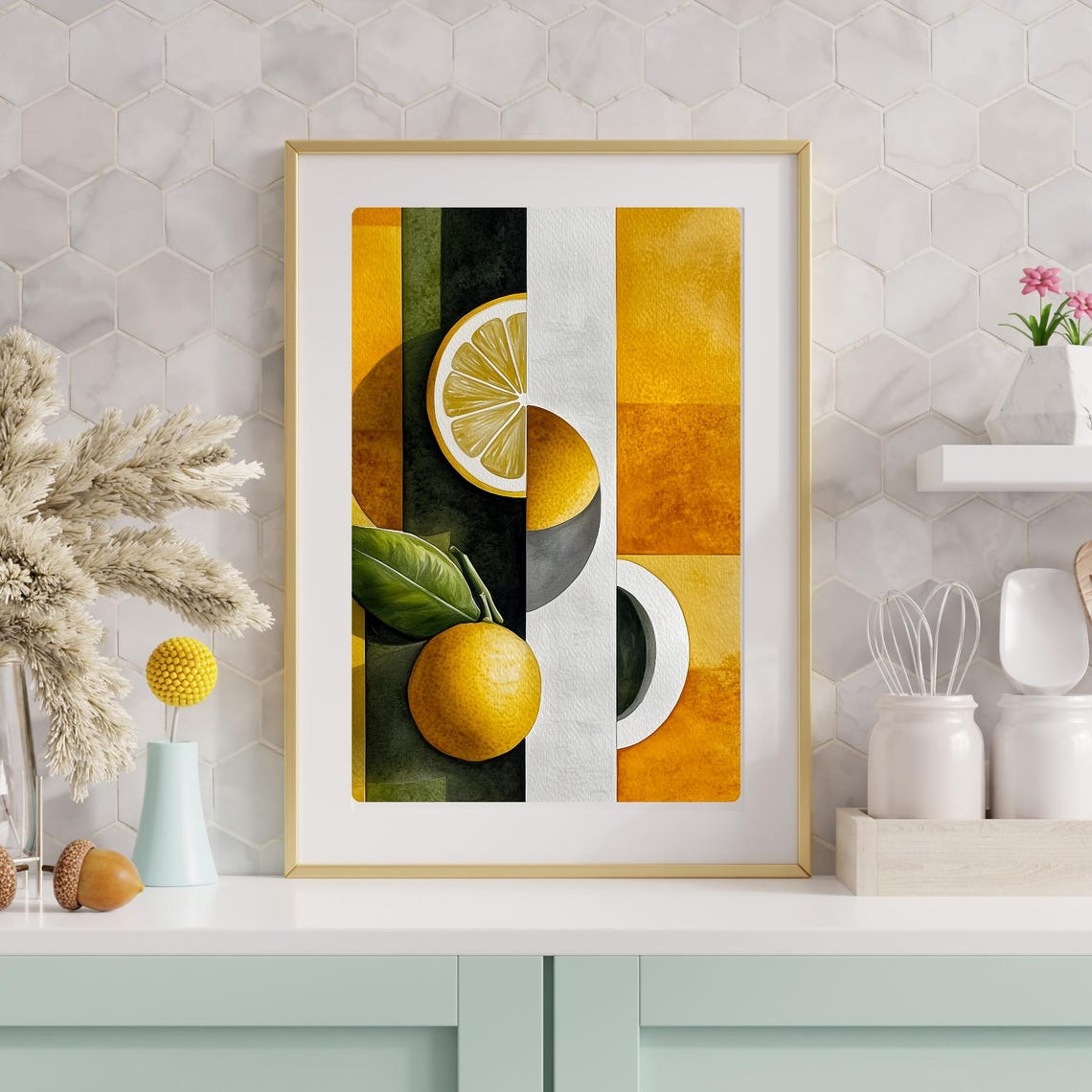 Geometric Lemon Slice Bold Yellow Black Modern Citrus Art Poster - Image 5