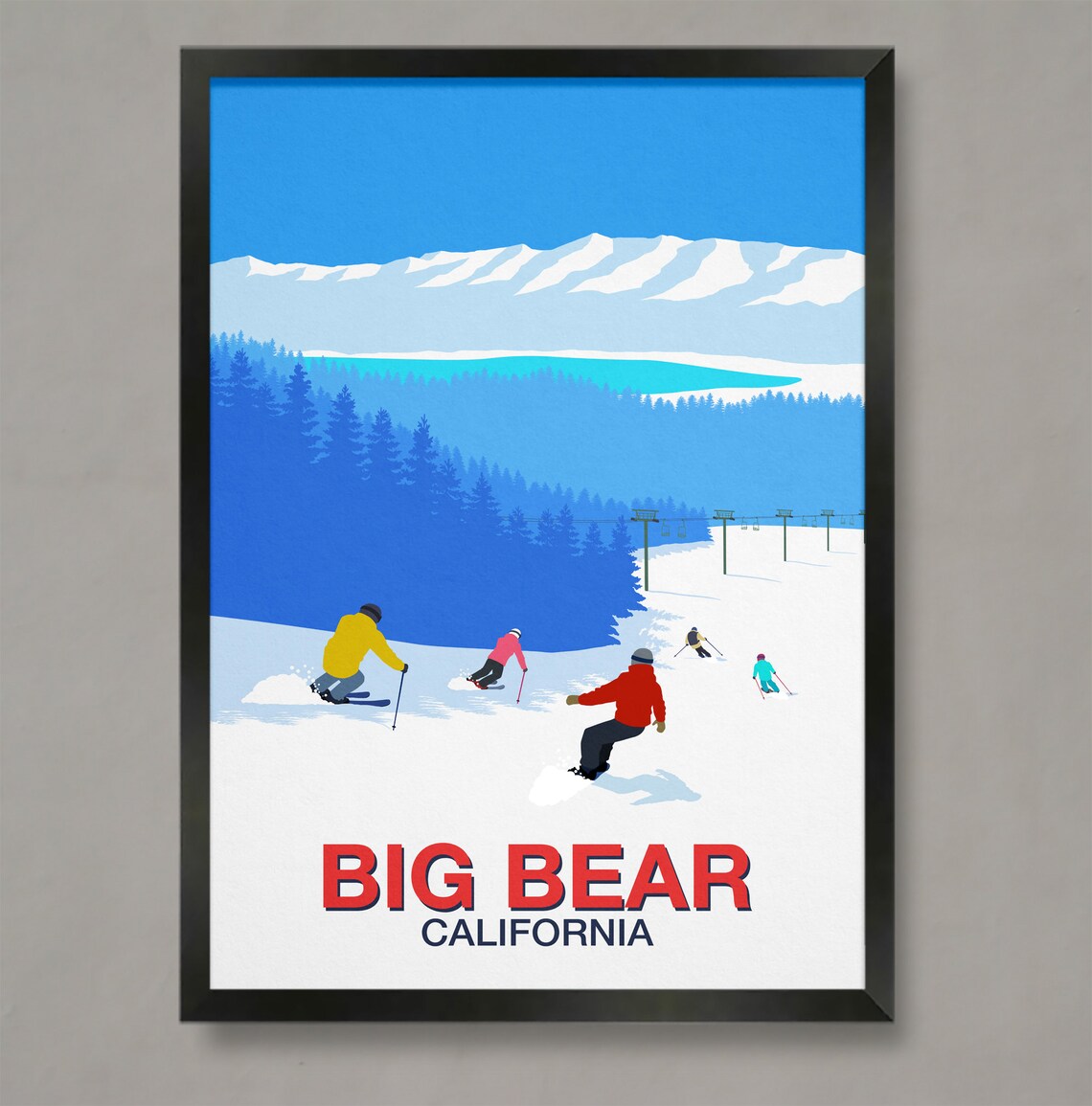 Big Bear California Ski Poster Chairlift Lake Pines Vintage Art