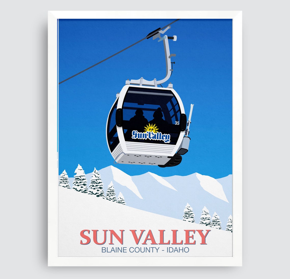 Sun Valley Idaho Gondola Cable Car Cabin Snowy Mountain Travel Poster - Image 3