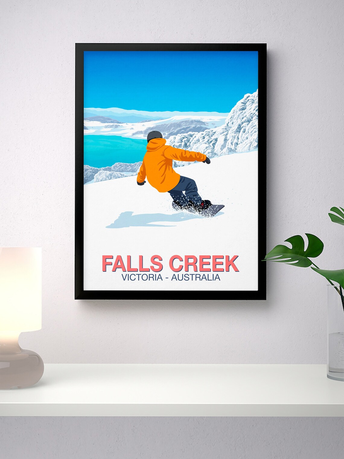 Falls Creek Victoria Australia Snowboarder Orange Jacket Ski Poster - Image 2