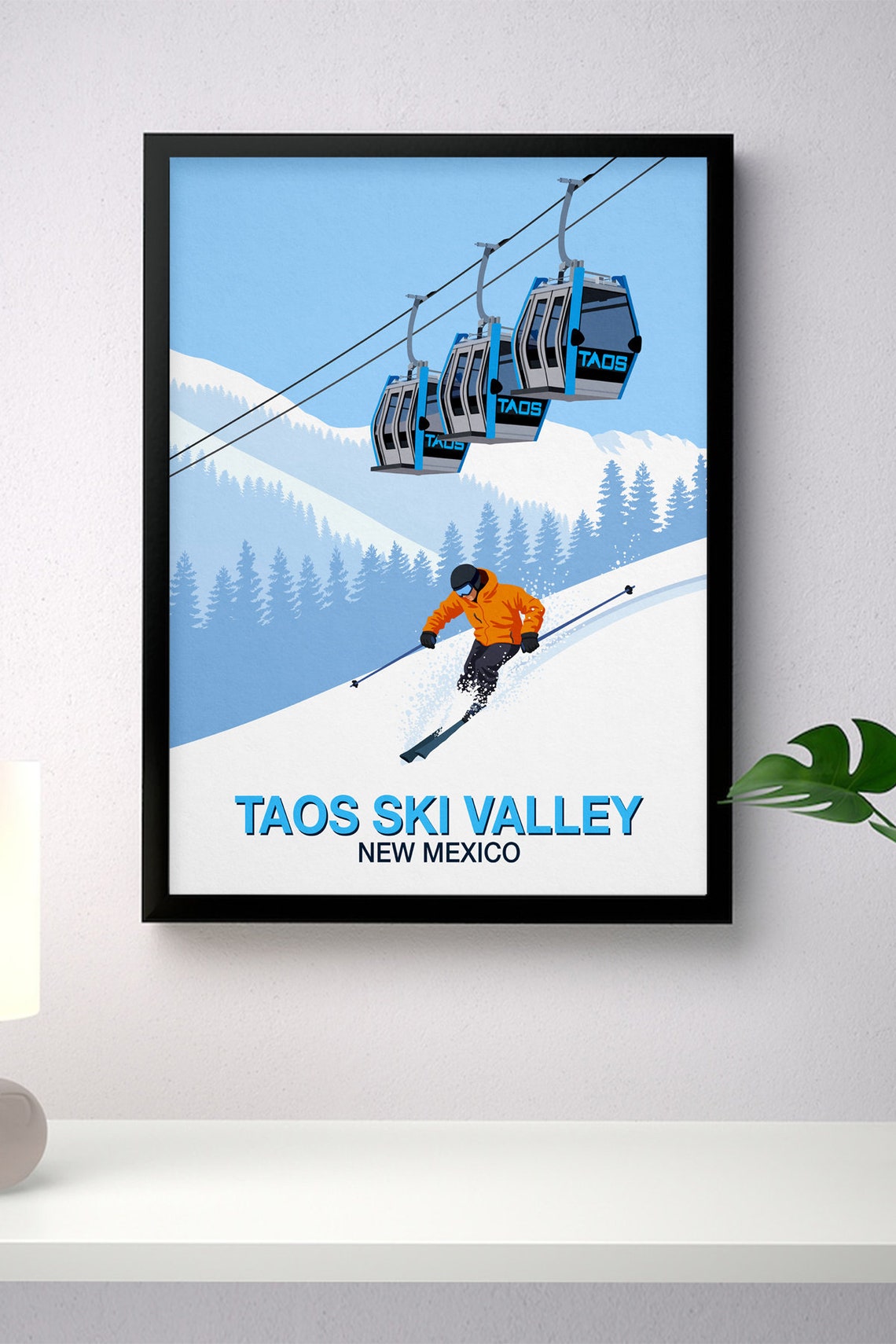 Taos Ski Valley New Mexico Poster Gondolas Orange Skier Artwork - Image 4