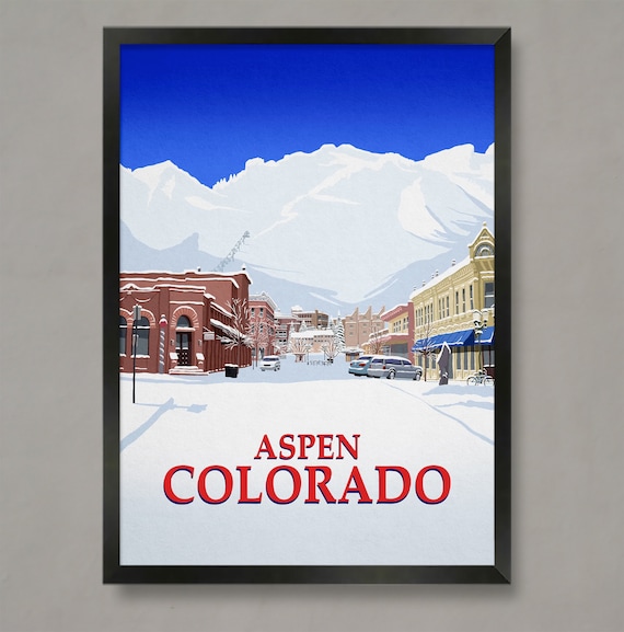 Aspen Colorado Snowy Downtown Winter Street Scene Travel Poster