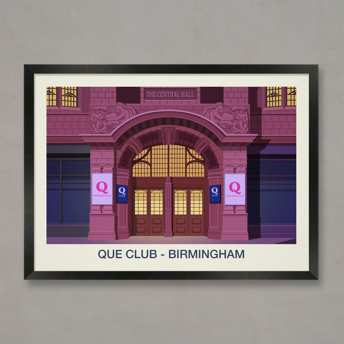 Que Club Birmingham Nightclub Poster Central Hall Venue Artwork