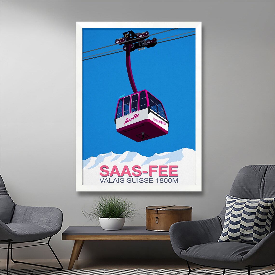 Saas Fee Ski Resort Travel Poster Art Print - Image 2