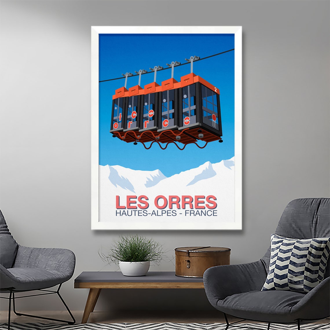 Les Orres Hautes Alpes France Orange Cable Car Retro Ski Poster - Image 2
