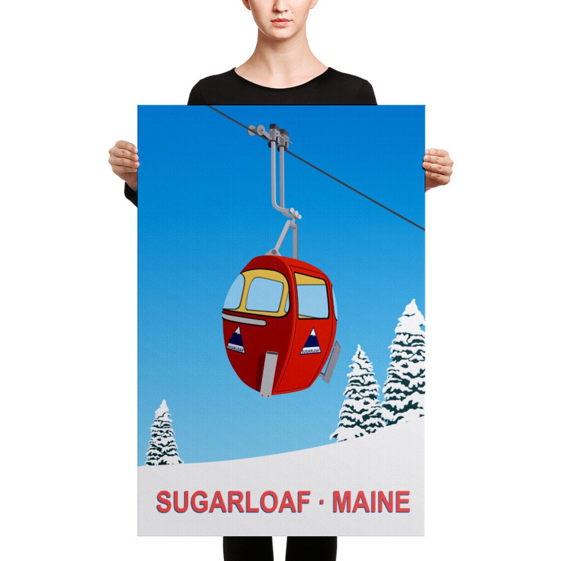 Sugarloaf Maine Red Gondola Cabin Vintage Ski Resort Art Poster - Image 2