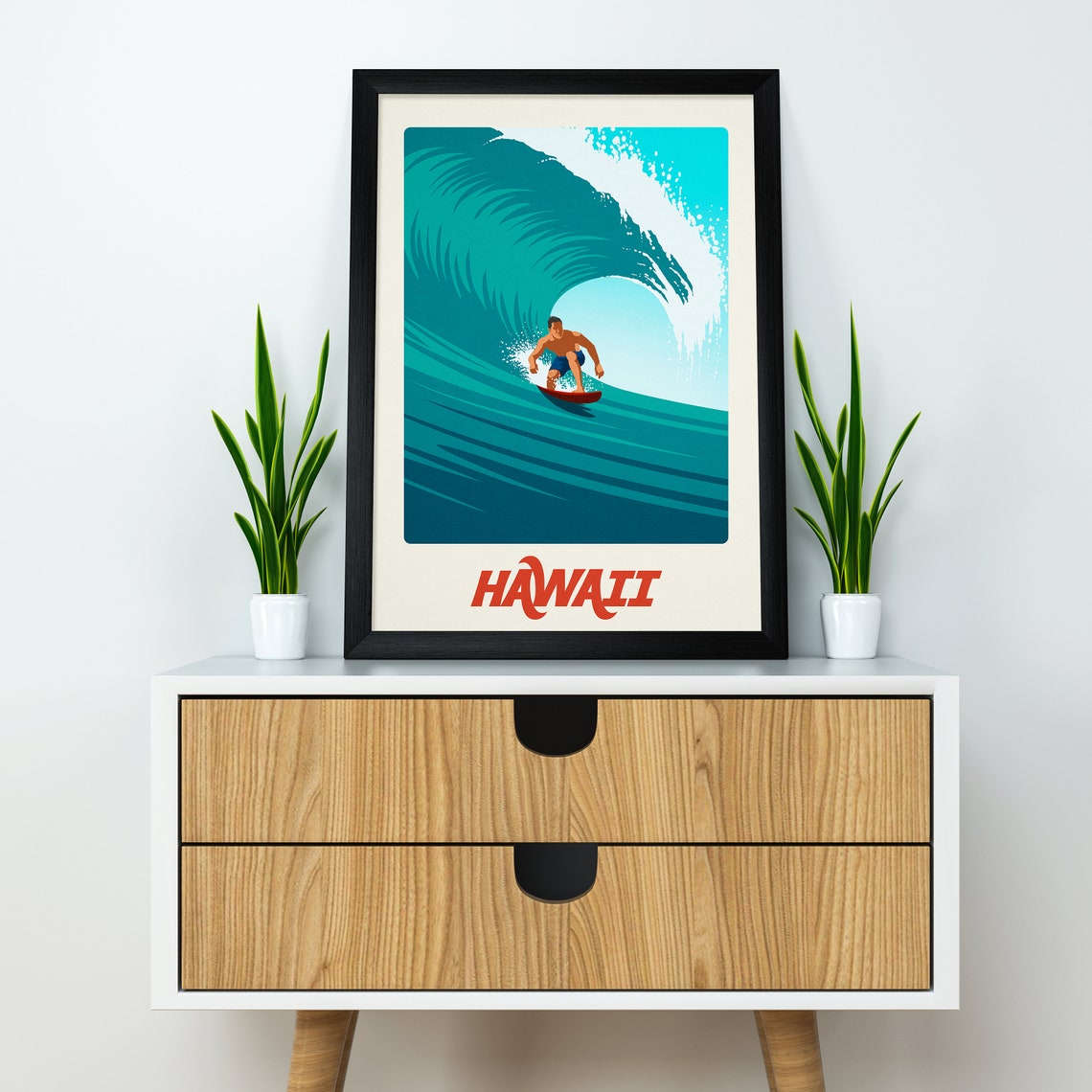 Hawaii Surf Poster with Surfer Riding a Barrel Wave Retro Beach Style - Image 4
