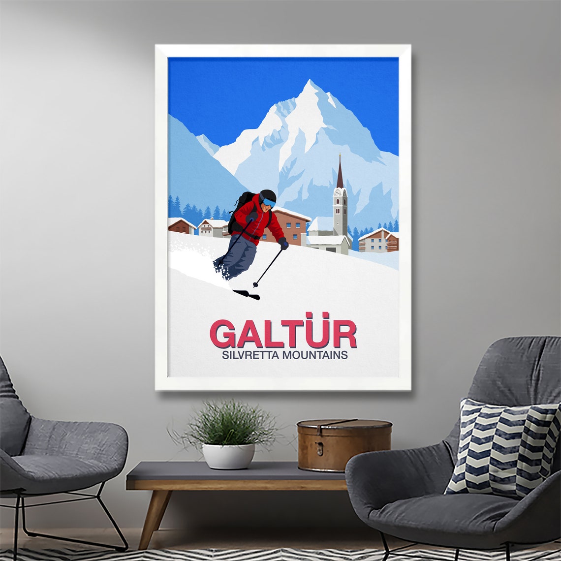 Galtür Silvretta Mountains Ski Poster Austrian Village Art Scene - Image 2