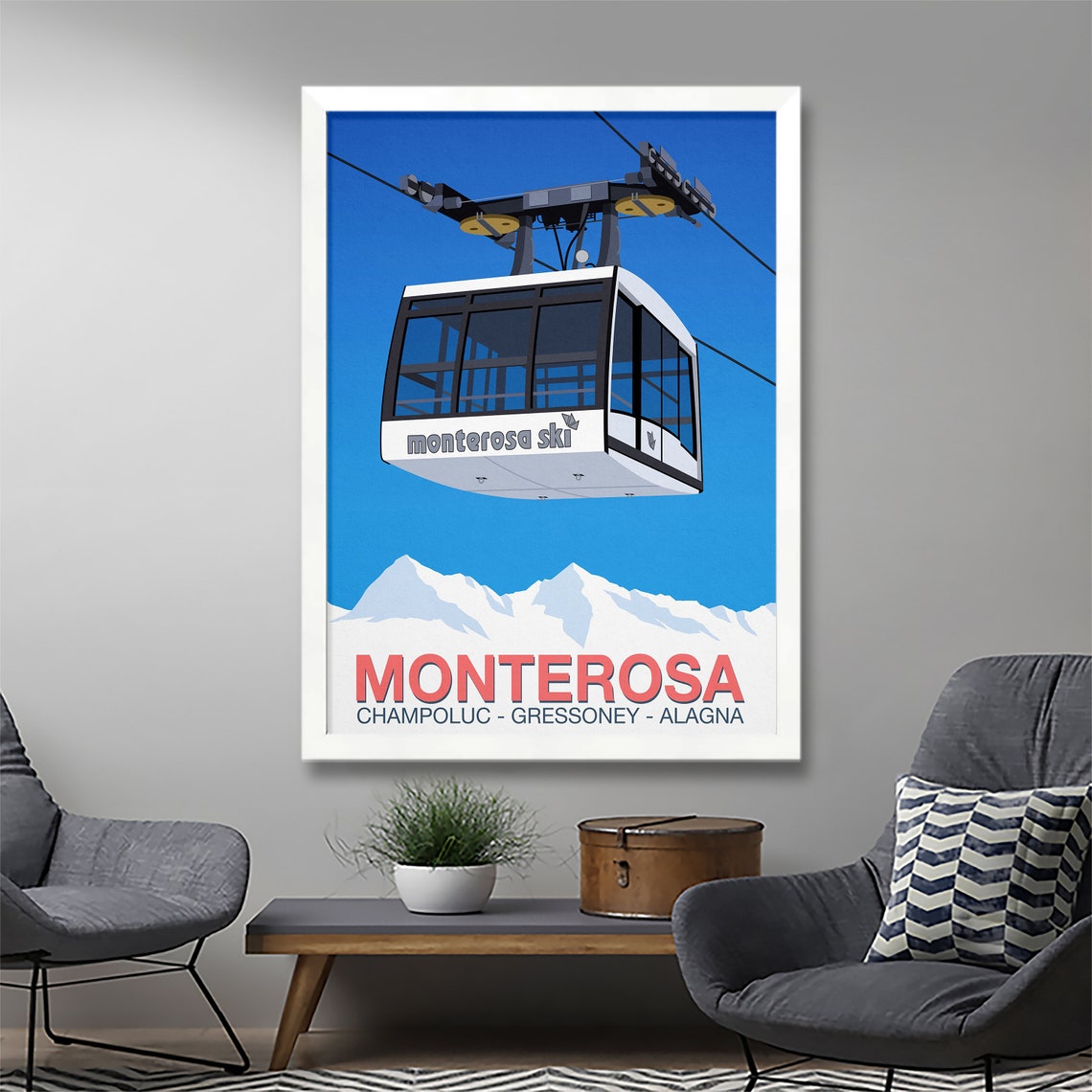 Monterosa Ski Champoluc Gressoney Alagna Gondola Italy Art Poster - Image 2