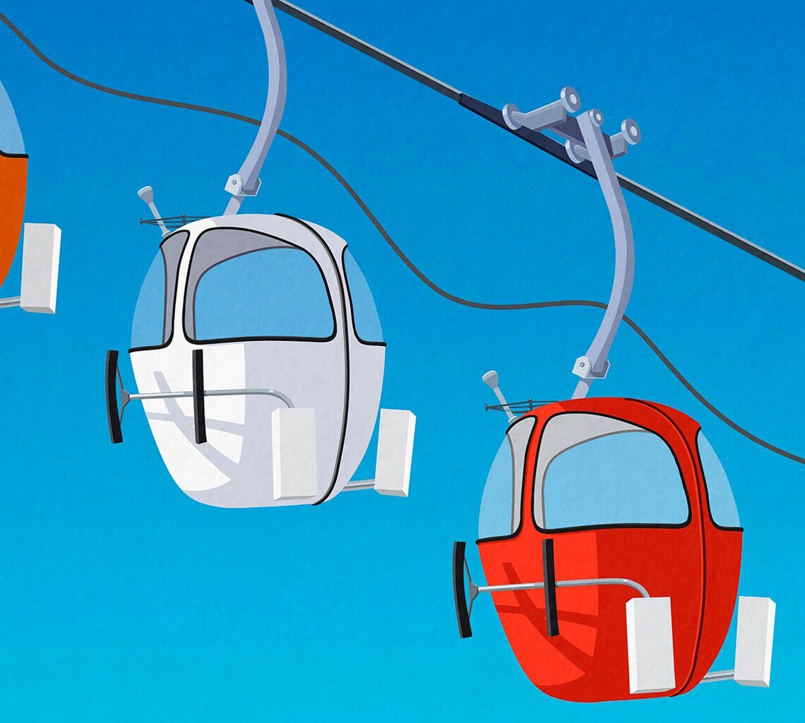 Retro Rainbow Gondola Cable Cars Minimalist Ski Resort Travel Poster - Image 2