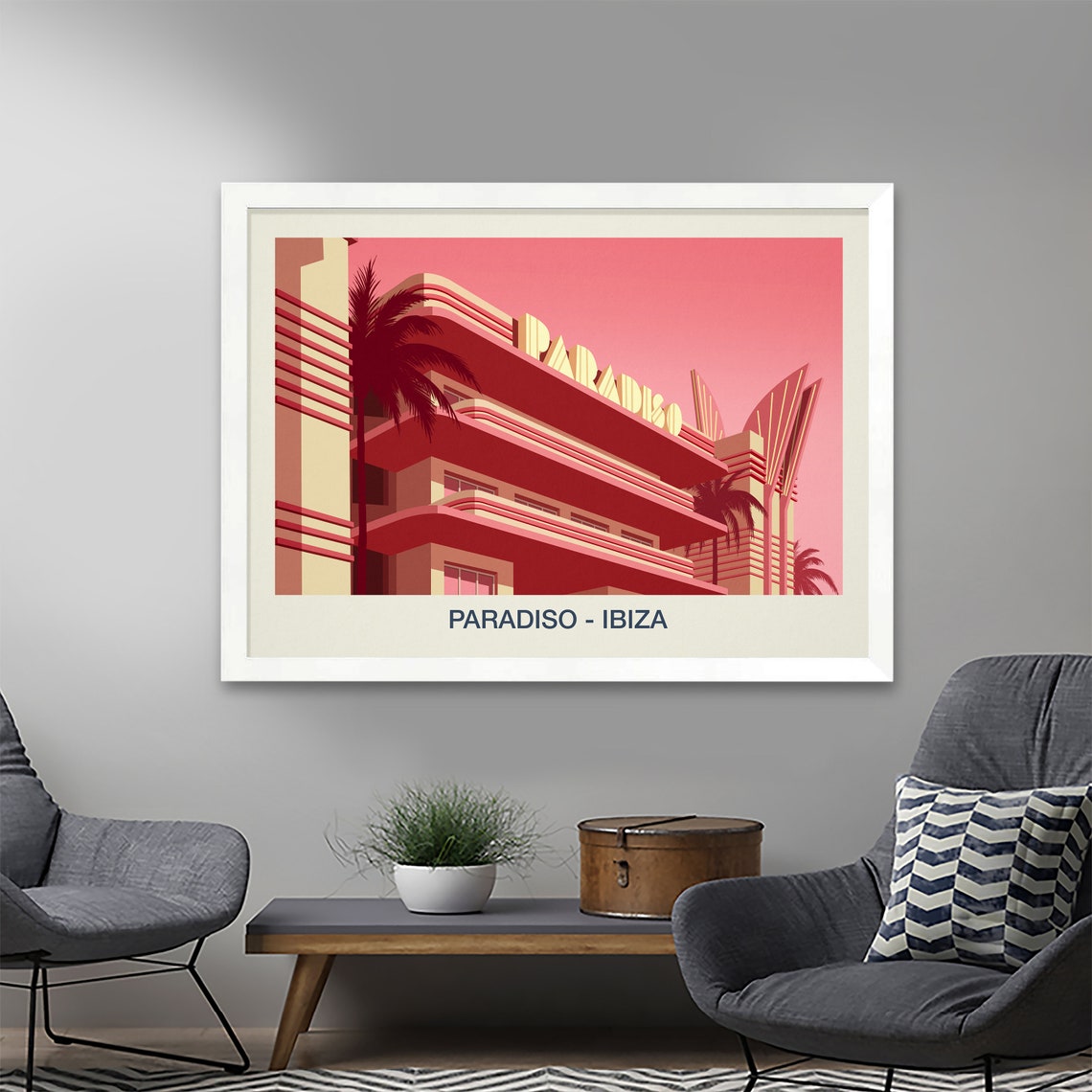 Paradiso Ibiza Nightclub Poster Art Deco Hotel Palms Pink Artwork - Image 2