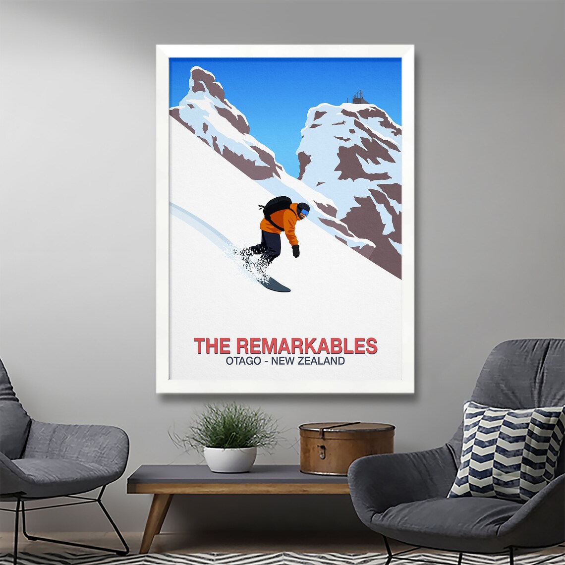 The Remarkables Snowboard Poster with Rider Carving Otago New Zealand - Image 3