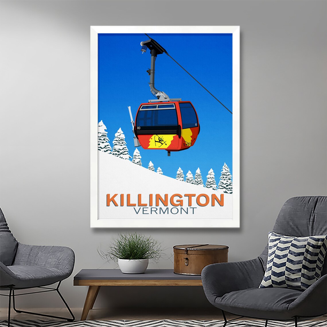 Killington Vermont Red Gondola Cable Car Ski Resort Travel Poster - Image 2