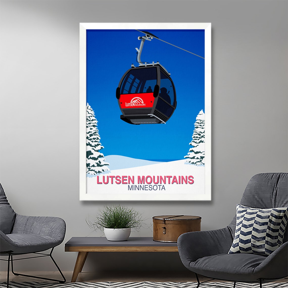 Lutsen Mountains Minnesota Gondola Cabin Retro Ski Resort Poster - Image 2