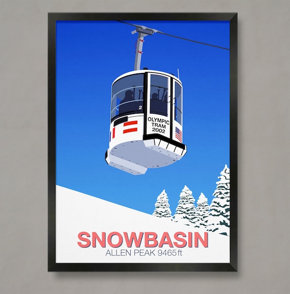 Snowbasin Allen Peak Olympic Tram 2002 Utah Retro Ski Art Poster
