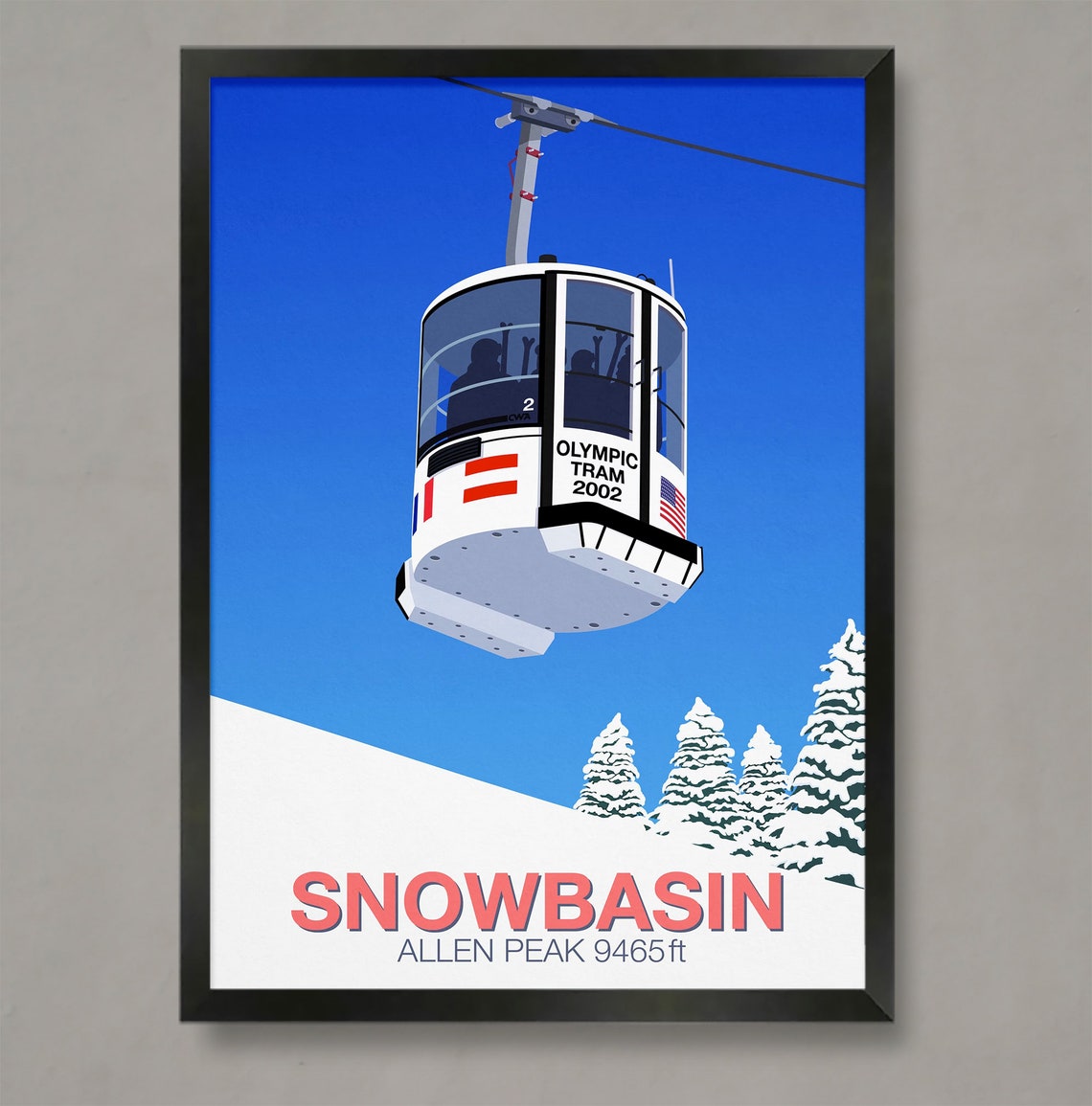 Snowbasin Allen Peak Olympic Tram 2002 Utah Retro Ski Art Poster