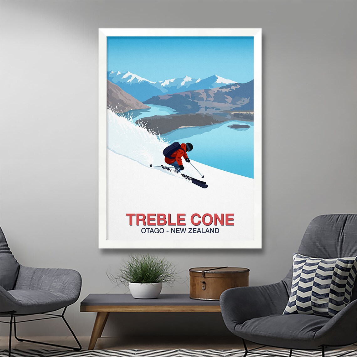 Treble Cone Ski Resort Travel Poster, Ski Print - Image 3