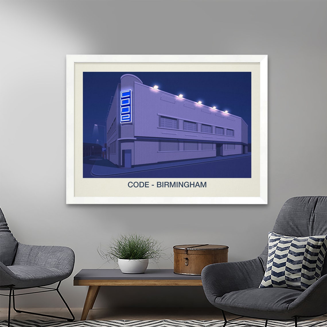 Code Birmingham Nightclub Poster Blue Neon Sign Venue Night Art - Image 2