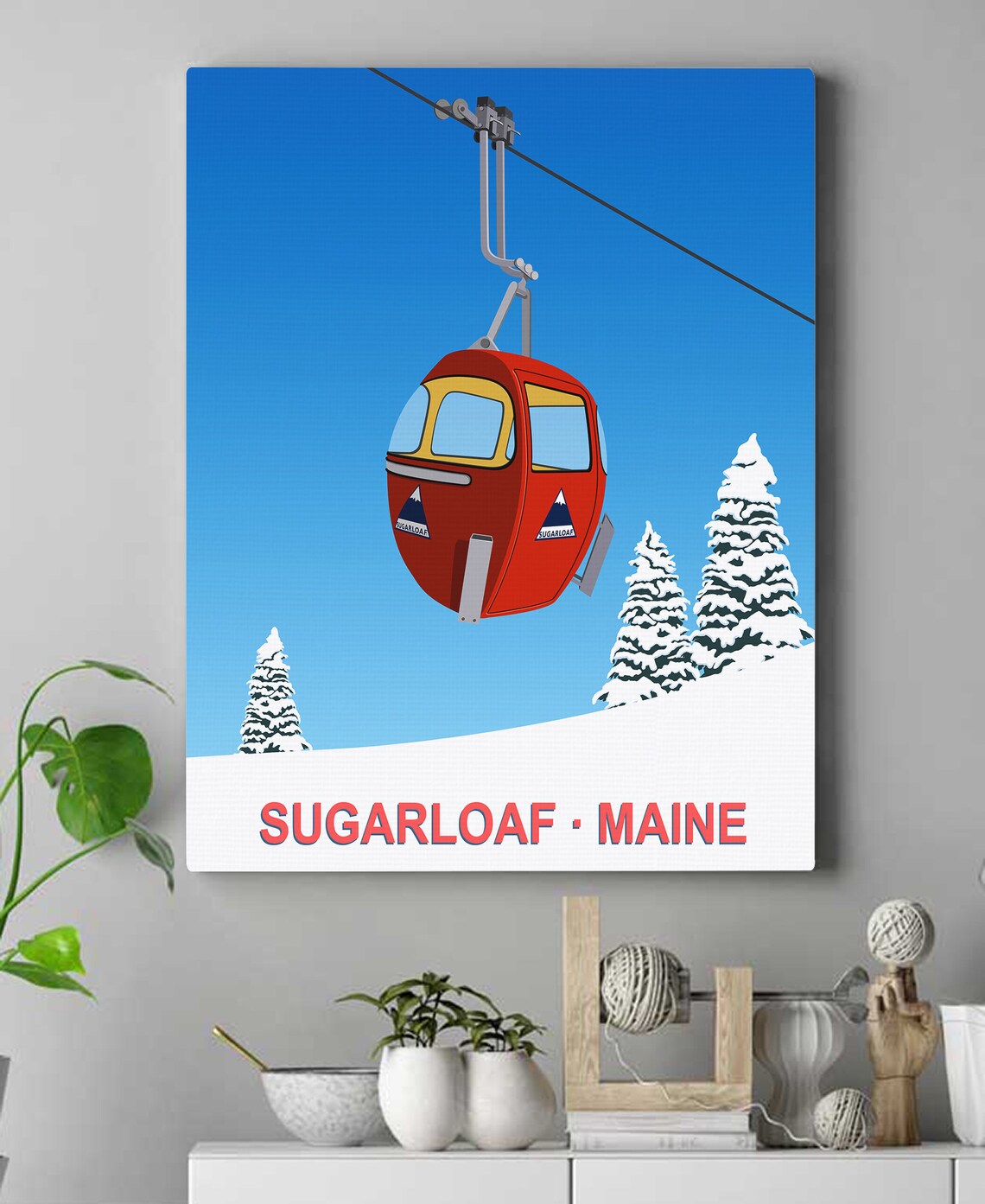 Sugarloaf Maine Red Gondola Cabin Vintage Ski Resort Art Poster